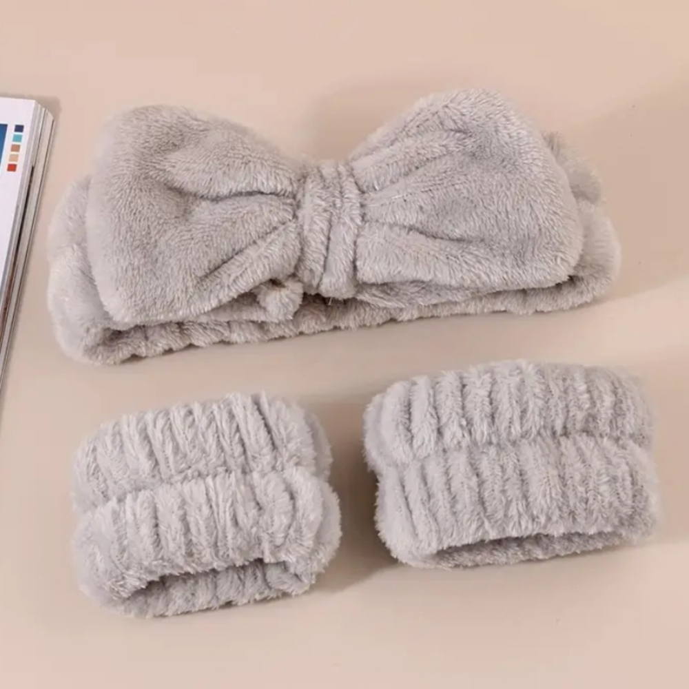 3 Piece Spa Headband / Wristband Set - grey, NWT